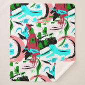 ピンクとアクアの抽象芸術 シェルパブランケット (正面)