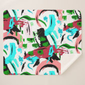 ピンクとアクアの抽象芸術 シェルパブランケット (正面(横))