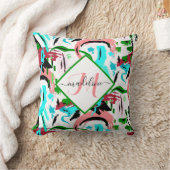 ピンクとアクアの抽象芸術 パーソナライズされた クッション (ブランケット)