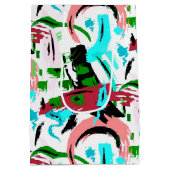 ピンクとアクアの抽象芸術 ミディアムペーパーバッグ (裏面)