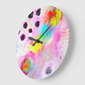 ピンクとアクアの抽象芸術 ラージ壁時計 (傾斜)