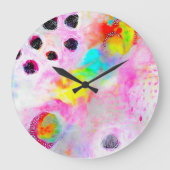 ピンクとアクアの抽象芸術 ラージ壁時計 (正面)