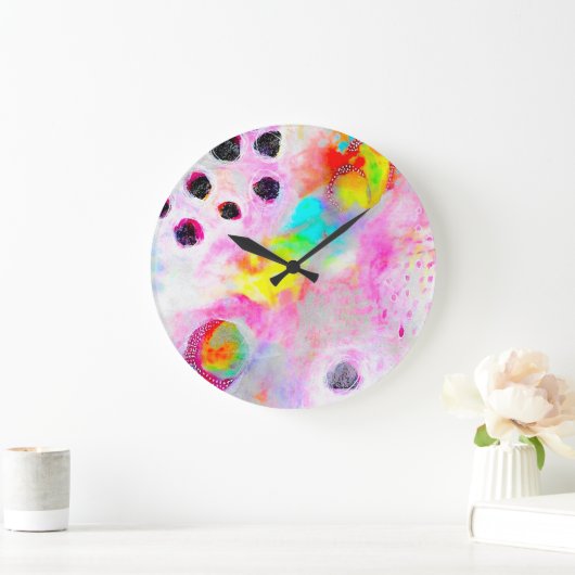 ピンクとアクアの抽象芸術 ラージ壁時計 (ホーム)
