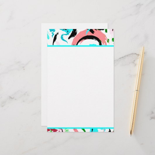 ピンクとアクアの抽象芸術 便箋 (正面/裏面インサイチュ)