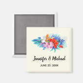 ピンクとアクアの珍しい熱帯結婚の花 マグネット (正面/裏面)