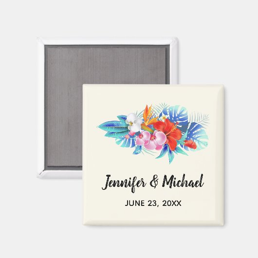 ピンクとアクアの珍しい熱帯結婚の花 マグネット (正面/裏面)