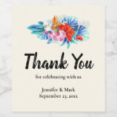 ピンクとアクアの珍しい熱帯結婚の花 ワインラベル (シングルラベル)