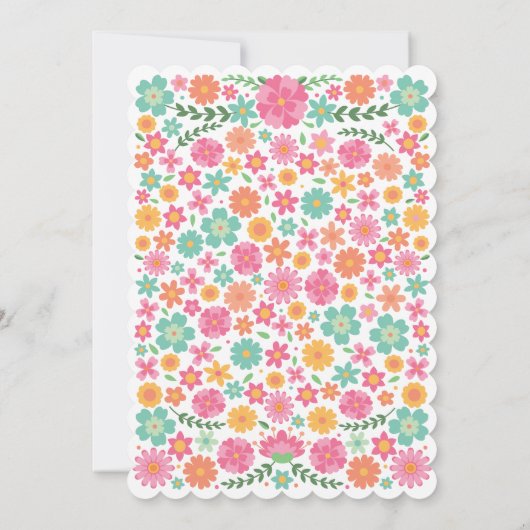 ピンクとアクアの花とクロス赤ちゃん女の子バプテスマ 招待状 (裏面)