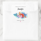 ピンクとアクアキッチンのエキゾチックな熱帯花 スクエアシール (バッグ)