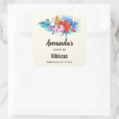 ピンクとアクアキャンドルのエキゾチックな熱帯花 スクエアシール (バッグ)