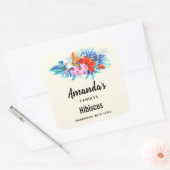 ピンクとアクアキャンドルのエキゾチックな熱帯花 スクエアシール (封筒)