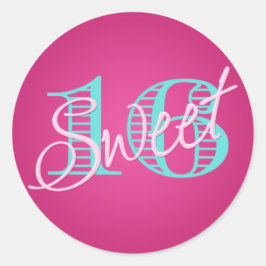 ピンクとアクアスウィート16ステッカー ラウンドシール