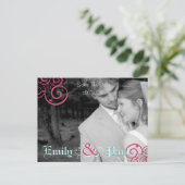 ピンクとアクアスワールあなたの写真と日付を保存 案内ポストカード (スタンド正面)