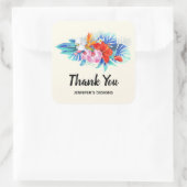 ピンクとアクアビジネスのエキゾチックな熱帯花 スクエアシール (バッグ)