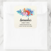 ピンクとアクアビジネスのエキゾチックな熱帯花 スクエアシール (バッグ)