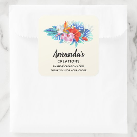 ピンクとアクアビジネスのエキゾチックな熱帯花 スクエアシール (バッグ)