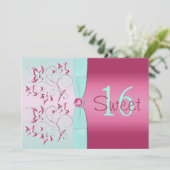 ピンクとアクアフローラSweet sixteen招待状 招待状 (スタンド正面)