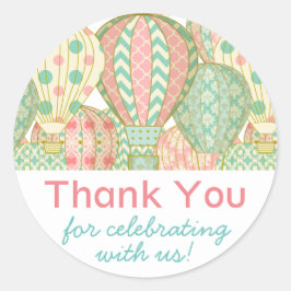 ピンクとアクアブルーのホットエアバルーン赤ちゃんシャワー ラウンドシール