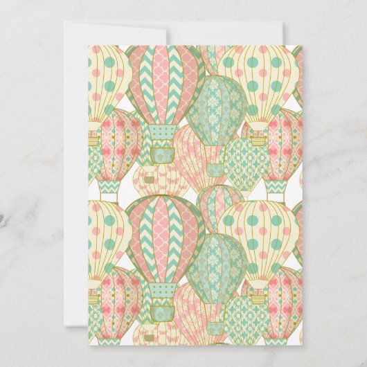 ピンクとアクアブルーのホットエアバルーン赤ちゃんシャワー 招待状 (裏面)