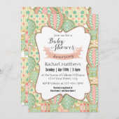 ピンクとアクアブルーのホットエアバルーン赤ちゃんシャワー 招待状 (正面/裏面)