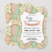 ピンクとアクアブルーのホットエアバルーン赤ちゃんシャワー 招待状 (正面/裏面)