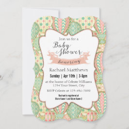 ピンクとアクアブルーのホットエアバルーン赤ちゃんシャワー 招待状