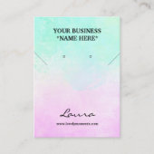 ピンクとアクアブルーの水の色のスタッドのイヤリング 名刺 (正面)