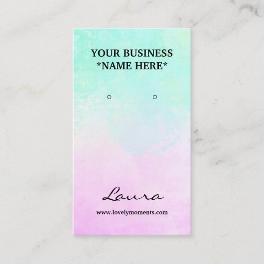 ピンクとアクアブルーの水の色のスタッドイヤリングブシン 名刺 (正面)