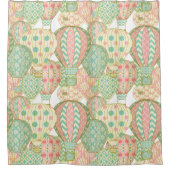 ピンクとアクアブルーの熱気球 シャワーカーテン (正面)