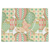 ピンクとアクアブルーホットエアバルーンイラストレーション ラージペーパーバッグ (正面)