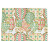 ピンクとアクアブルーホットエアバルーンイラストレーション ラージペーパーバッグ (裏面)