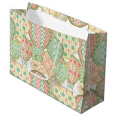 ピンクとアクアブルーホットエアバルーンイラストレーション ラージペーパーバッグ (正面アングル)