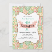 ピンクとアクアホットエアバルーン誕生日パーティー 招待状 (正面)