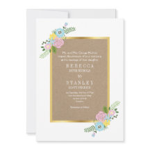 ピンクとアクアヴィンテージ花クラフト紙結婚ズ