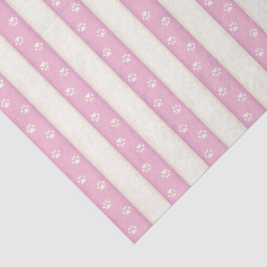 ピンクとアンティークの白いに猫の足をプリントストライプ 薄葉紙 (詳細)