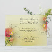 ピンクとイエローとグリーンの水彩抽象花模様のポスト 招待状 (スタンド正面)