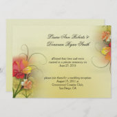 ピンクとイエローとグリーンの水彩抽象花模様のポスト 招待状 (正面/裏面)