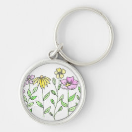 ピンクとイエローのお花の水彩画 キーホルダー