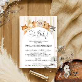 ピンクとイエローのかわいい動物たちのお財布に優しいベイビーシャワー 招待状