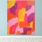 ピンクとイエローのはっきりした抽象芸術アート キャンバスプリント (インサイチュ (ウッドフロア))