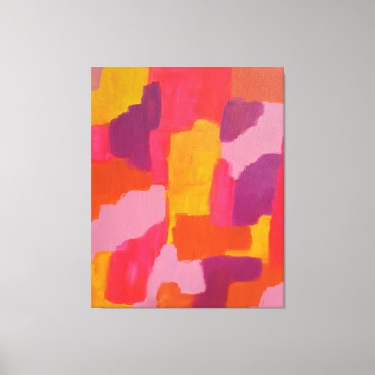 ピンクとイエローのはっきりした抽象芸術アート キャンバスプリント (正面)