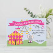 ピンクとイエローのカーニバル誕生日パーティー招待状 招待状 (スタンド正面)