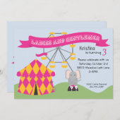 ピンクとイエローのカーニバル誕生日パーティー招待状 招待状 (正面/裏面)