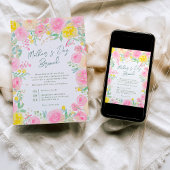 ピンクとイエローのガーデン フラワーの水彩画 マザーズデー 招待状