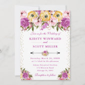 ピンクとイエローのサマー フラワーズ ウェディング 招待状 (正面)