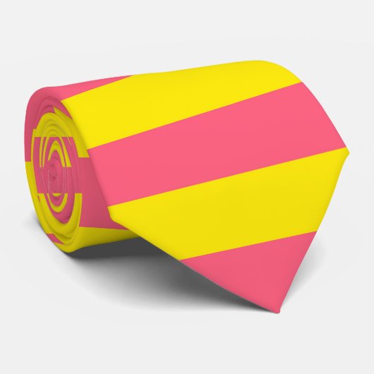 ピンクとイエローのストライプデザイン ネクタイ (ロール)
