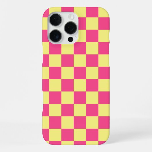 ピンクとイエローのチェック柄プリント iPhoneケース (裏面)