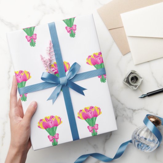 ピンクとイエローのチューリップの花束の包装紙 ラッピングペーパー (ギフト)