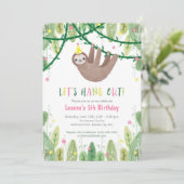 ピンクとイエローのナマケモノの誕生日パーティー 招待状 (スタンド正面)