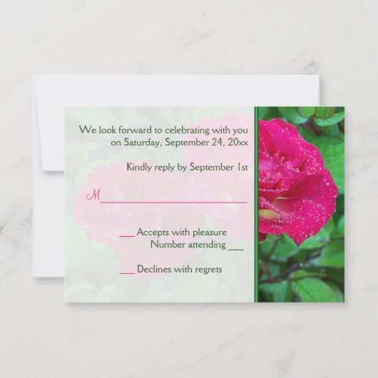 ピンクとイエローのバラの結婚式返信カード 招待状 (裏面)